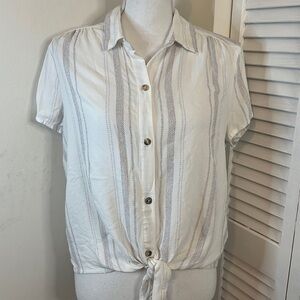 INSPIRED Hearts Pastel Striped Collared Button Down Blouse.  Size XL